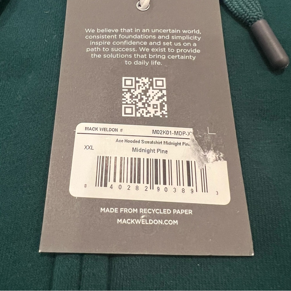 NEW Mack Weldon Men’s ACE Full-Zip Hooded Sweatshirt Midnight Pine XXL Green - Picture 12 of 15